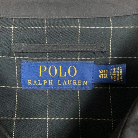 Polo Ralph Lauren Jacket Mens 4XLT Faded Black Bi-Swing Windbreaker Plaid Lined